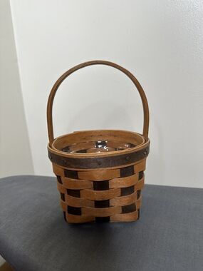 Vintage Longaberger Resolution Basket 1987 Brown Checkerboard 8.5" Tall Protecto